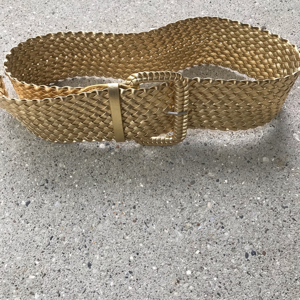 Gold Woven Leather Wide Belt